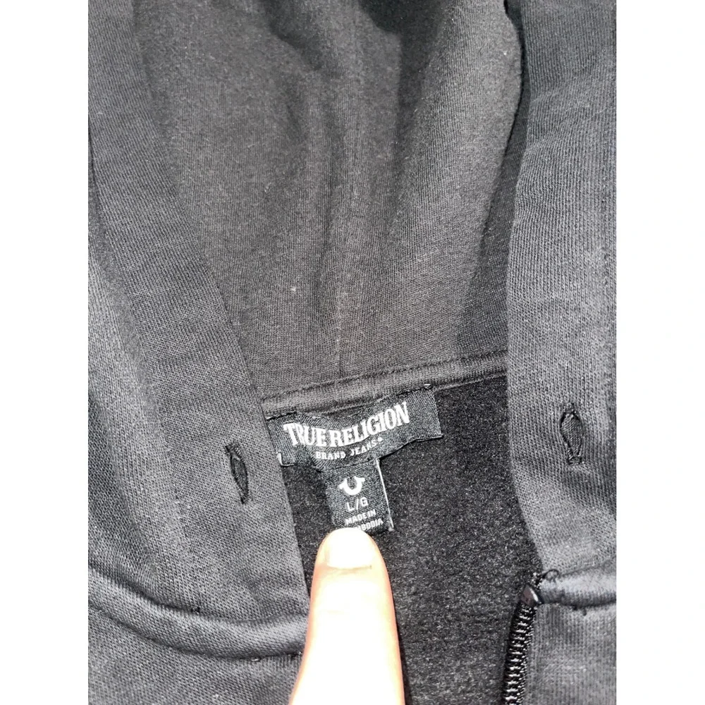 True Religion Mens Large Black Full Zip Hoodie Crafted With Pride Buddha Logo